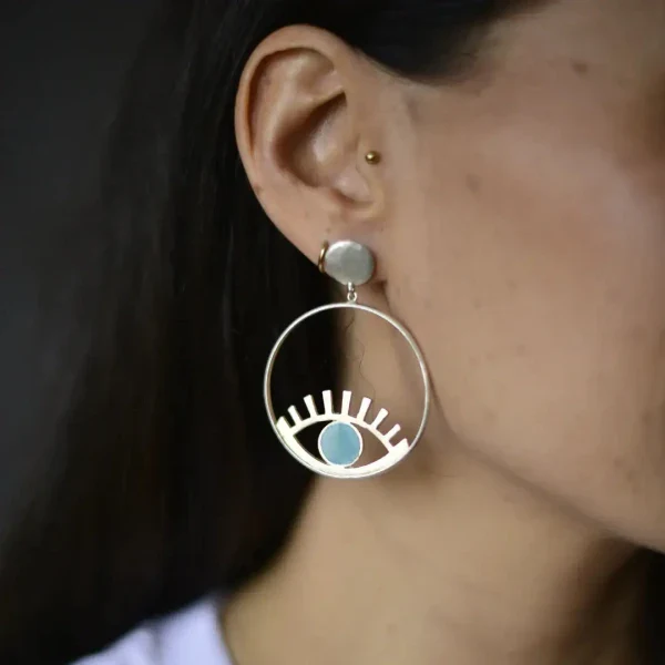 Boucles d'oreilles Ouyouni - Oeil turquoise ou blanc - Image 10