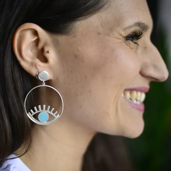 Boucles d'oreilles Ouyouni - Oeil turquoise ou blanc - Image 2