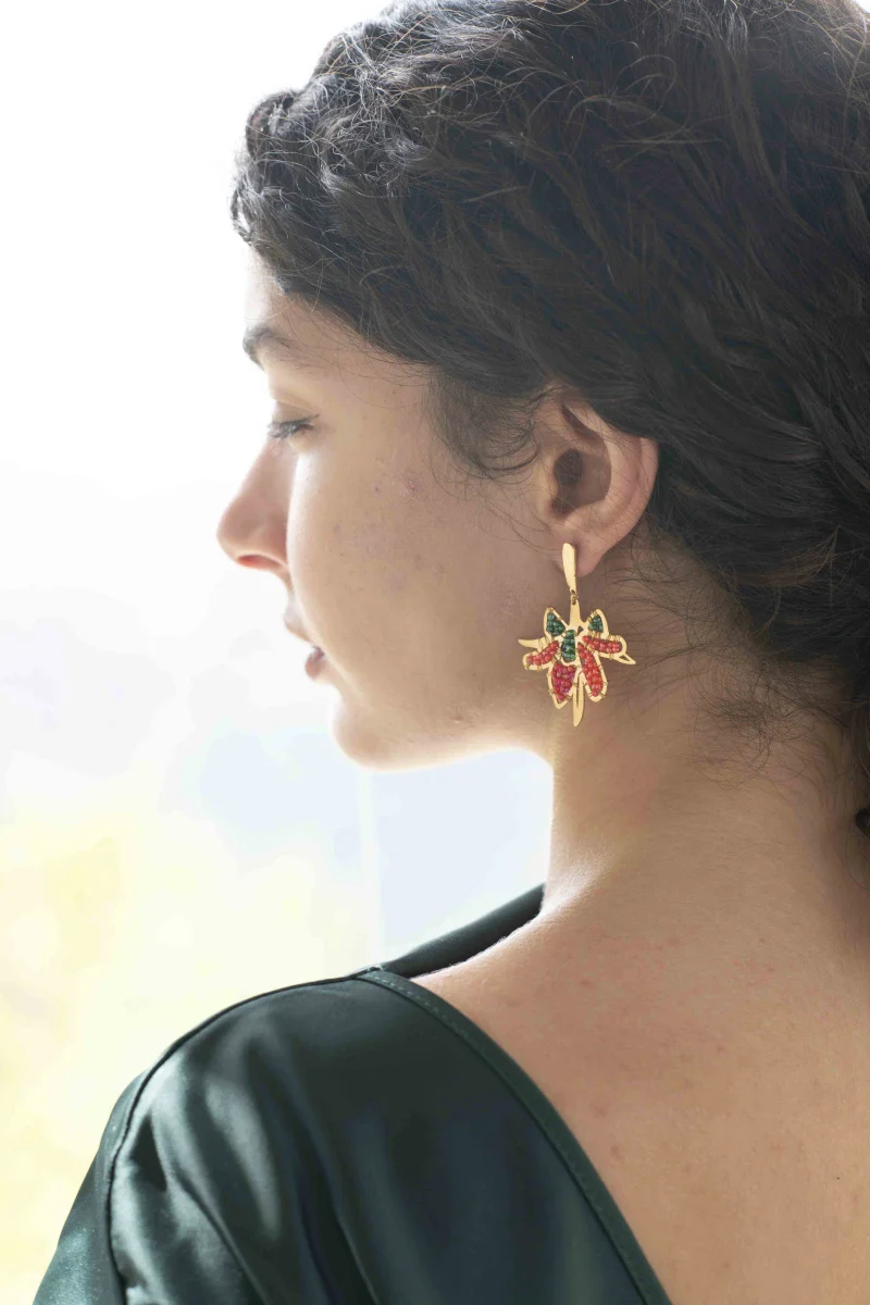 Boucles d'oreilles perlées - Fleurs de lotus colorées - Image 2