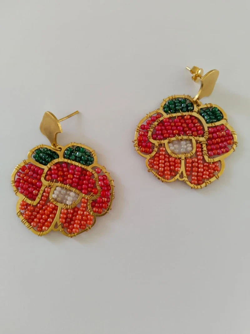 Boucles d'oreilles perlées - Fleurs d'orchidées rouges - Image 2
