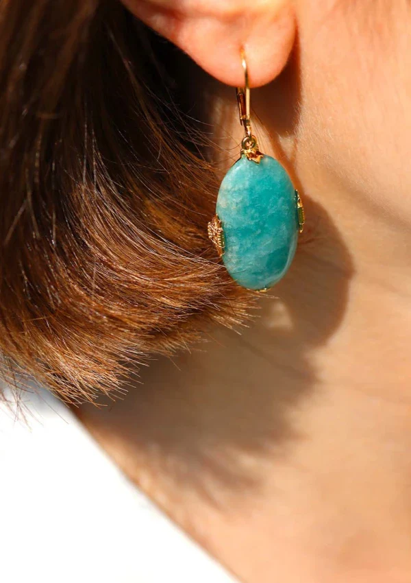 Boucles d'oreilles plaqué or et Amazonite I Joséphine