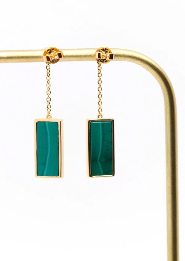 Boucles d'oreilles plaqué or et Malachite rectangle I Augustine - Image 2