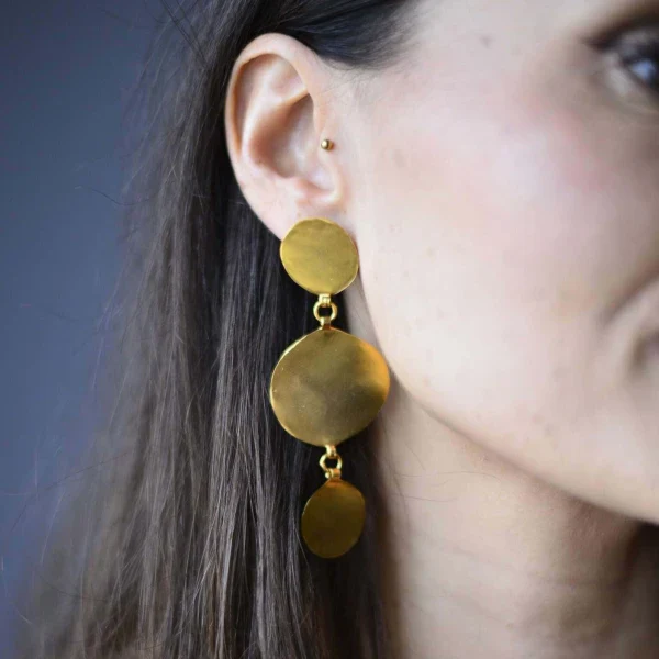 Boucles d'oreilles rondes 2 ou 3 Pépites I Dorée - Image 4
