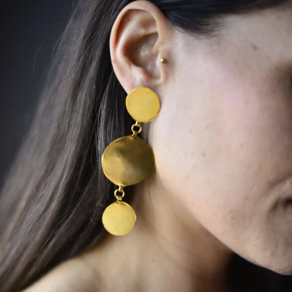 Boucles d'oreilles rondes 2 ou 3 Pépites I Dorée - Image 6