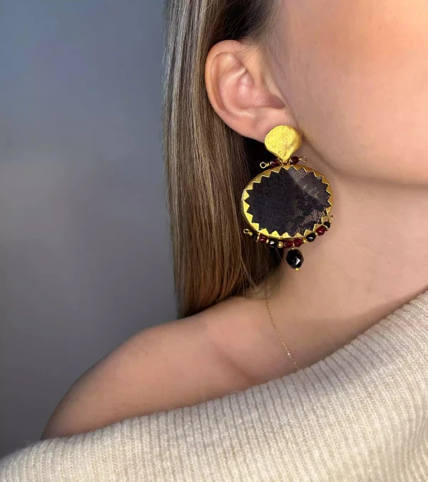 Boucles d'oreilles rondes avec broderie - Brocart - Image 2