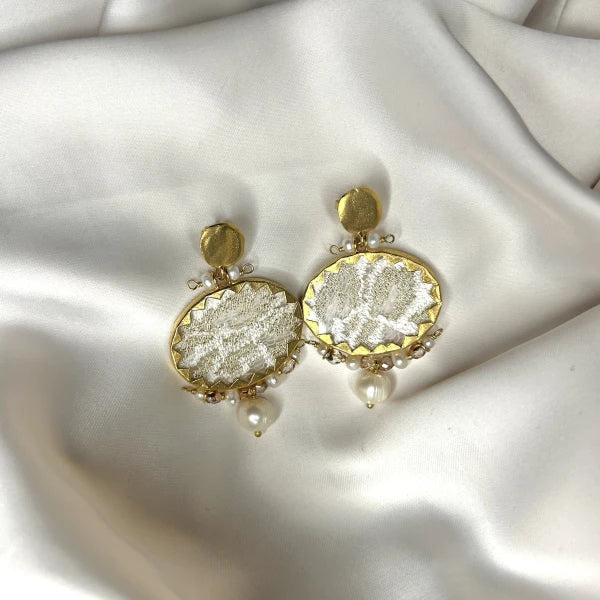 Boucles d'oreilles rondes avec broderie - Brocart - Image 3