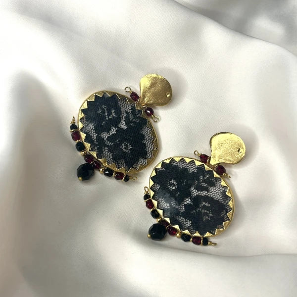 Boucles d'oreilles rondes avec broderie - Brocart - Image 4