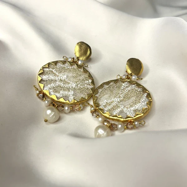 Boucles d'oreilles rondes avec broderie - Brocart - Image 5