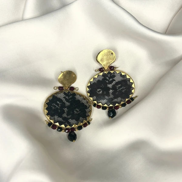 Boucles d'oreilles rondes avec broderie - Brocart - Image 6