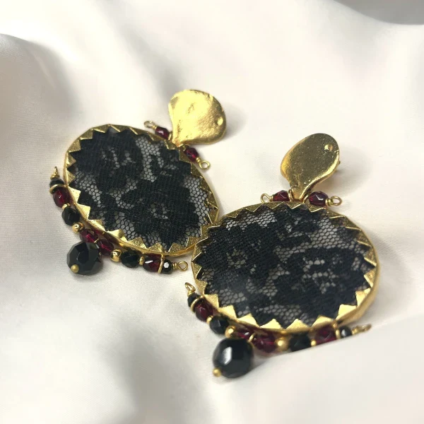 Boucles d'oreilles rondes avec broderie - Brocart - Image 7
