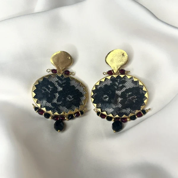 Boucles d'oreilles rondes avec broderie - Brocart - Image 8