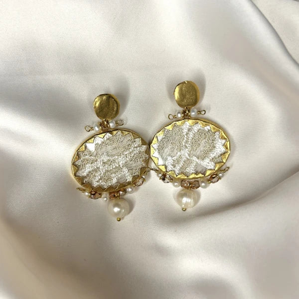 Boucles d'oreilles rondes avec broderie - Brocart - Image 9