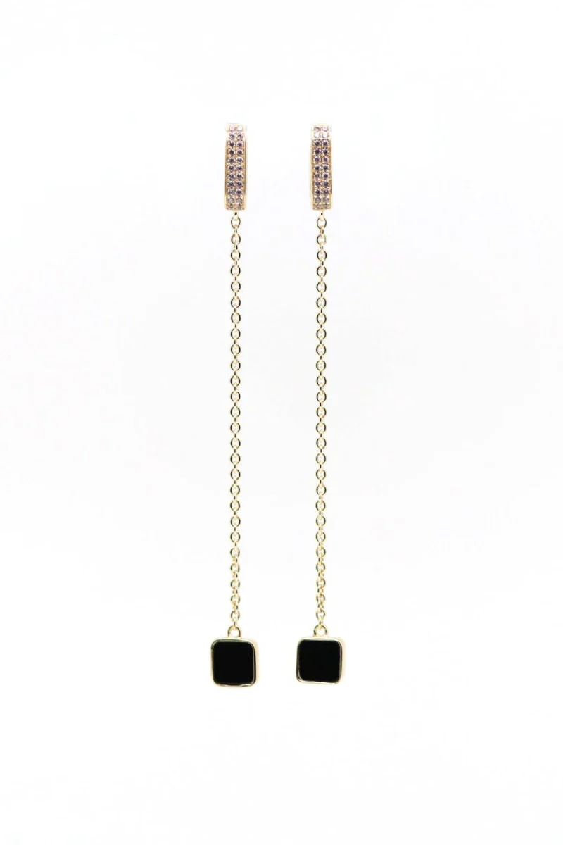 Boucles d'oreilles Séraphine plaqué or Onyx noir - Image 2