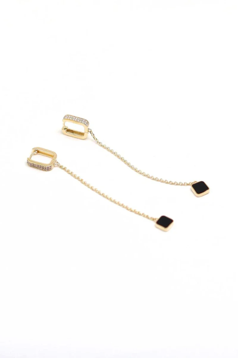 Boucles d'oreilles Séraphine plaqué or Onyx noir - Image 3