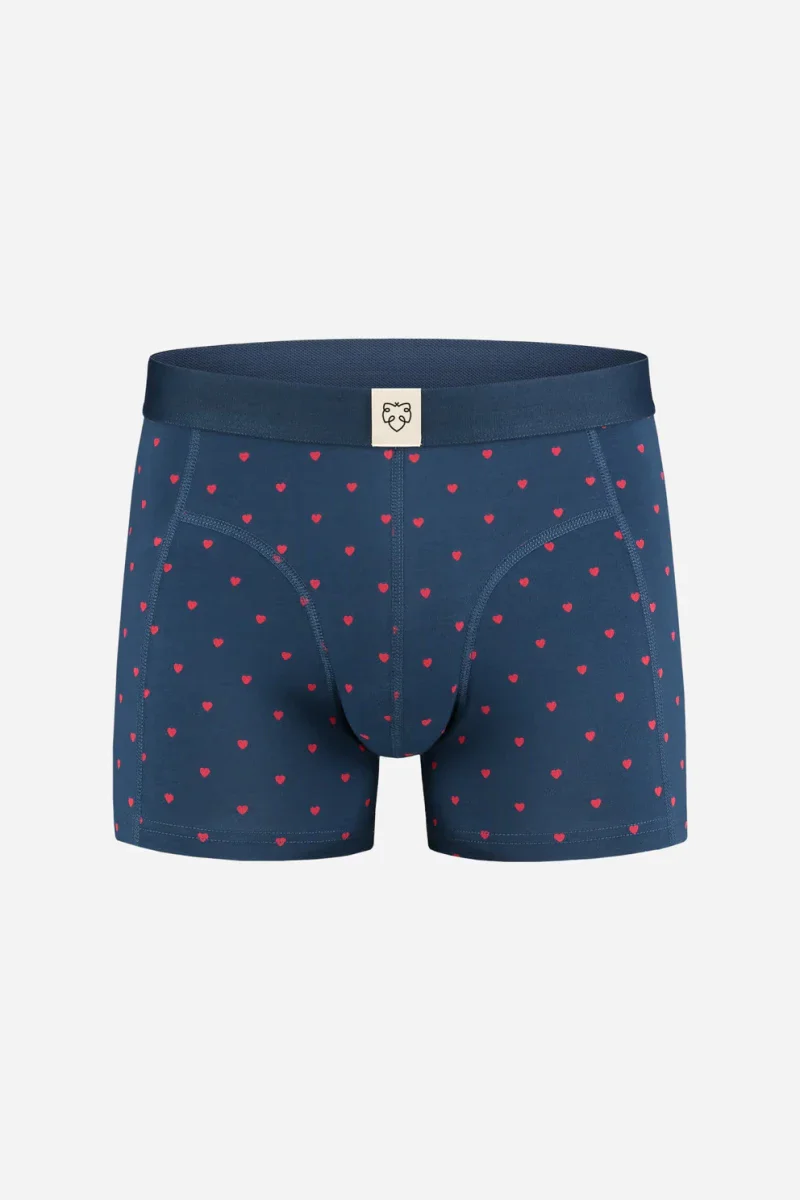 Boxer bleu marine à motifs cœurs rouge - Image 5