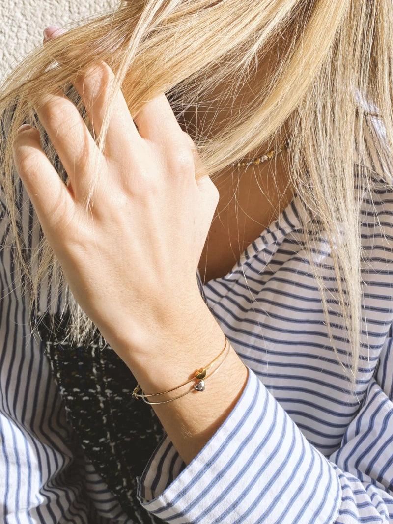 Bracelet doré ou argenté en jonc - One love - Image 2