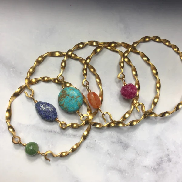 Bracelet doré tressé avec pierre semi-précieuse - Image 17