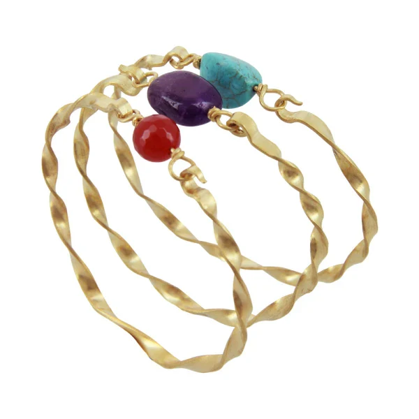 Bracelet doré tressé avec pierre semi-précieuse - Image 3