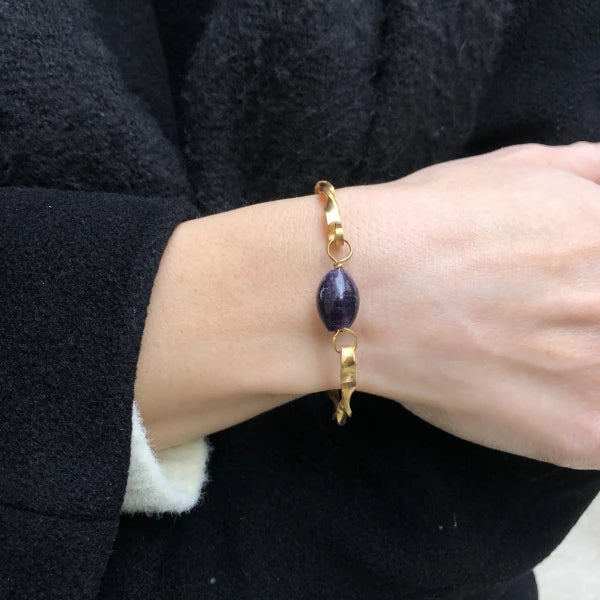 Bracelet doré tressé avec pierre semi-précieuse - Image 4