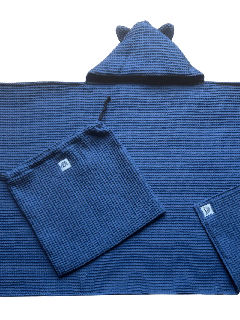 Cape de bain en nid d'abeille - Bleu denim - Fait main - Image 2