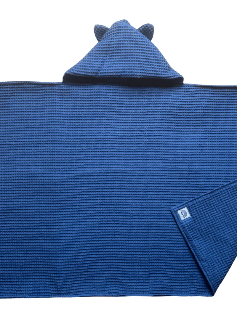 Cape de bain en nid d'abeille - Bleu denim - Fait main - Image 3