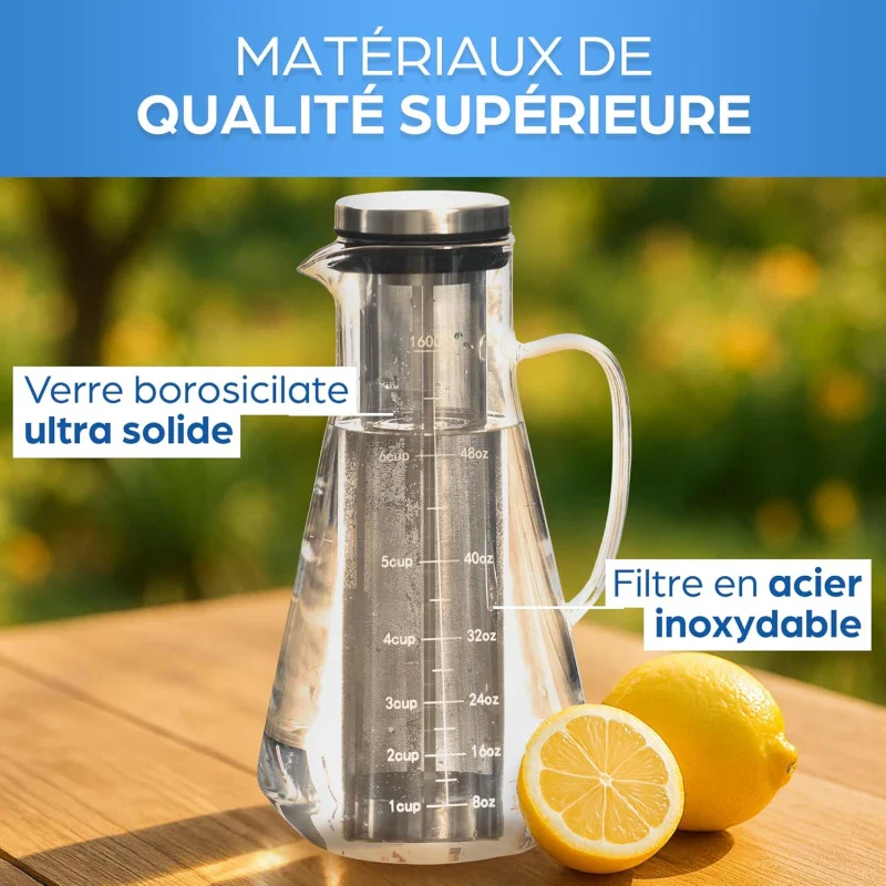 Carafe Infusion Inox à froid 1.6L avec couvercle hermétique - Image 2