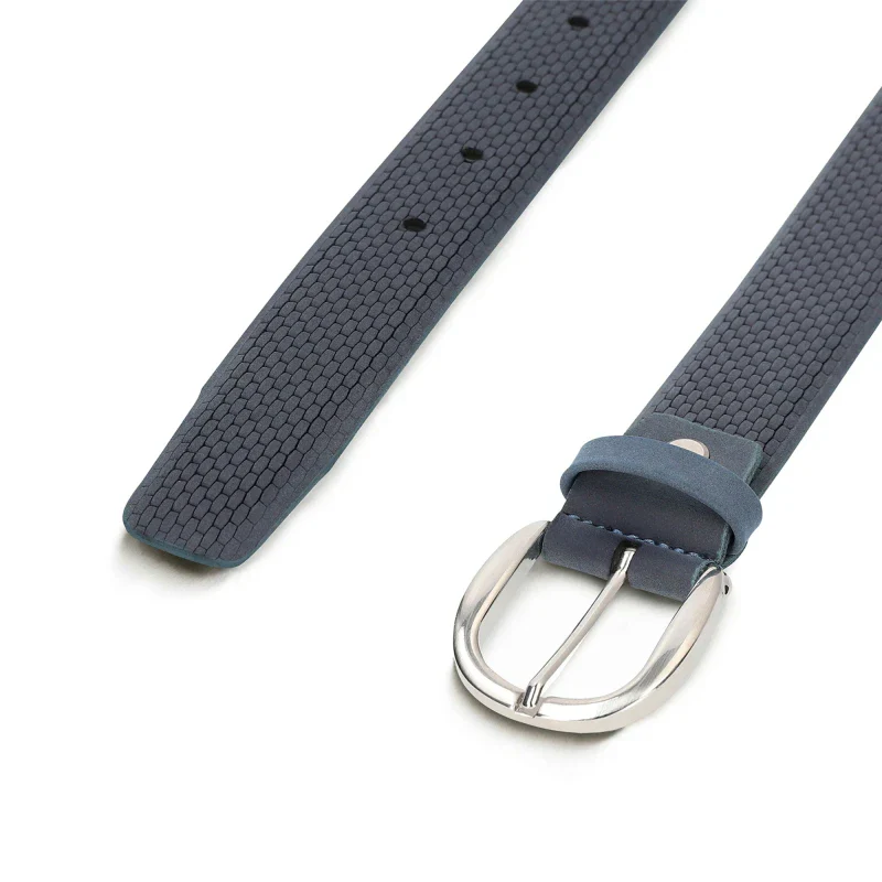 Ceinture bleu en Nobuk Vegan avec Motif Géométrique - Image 2