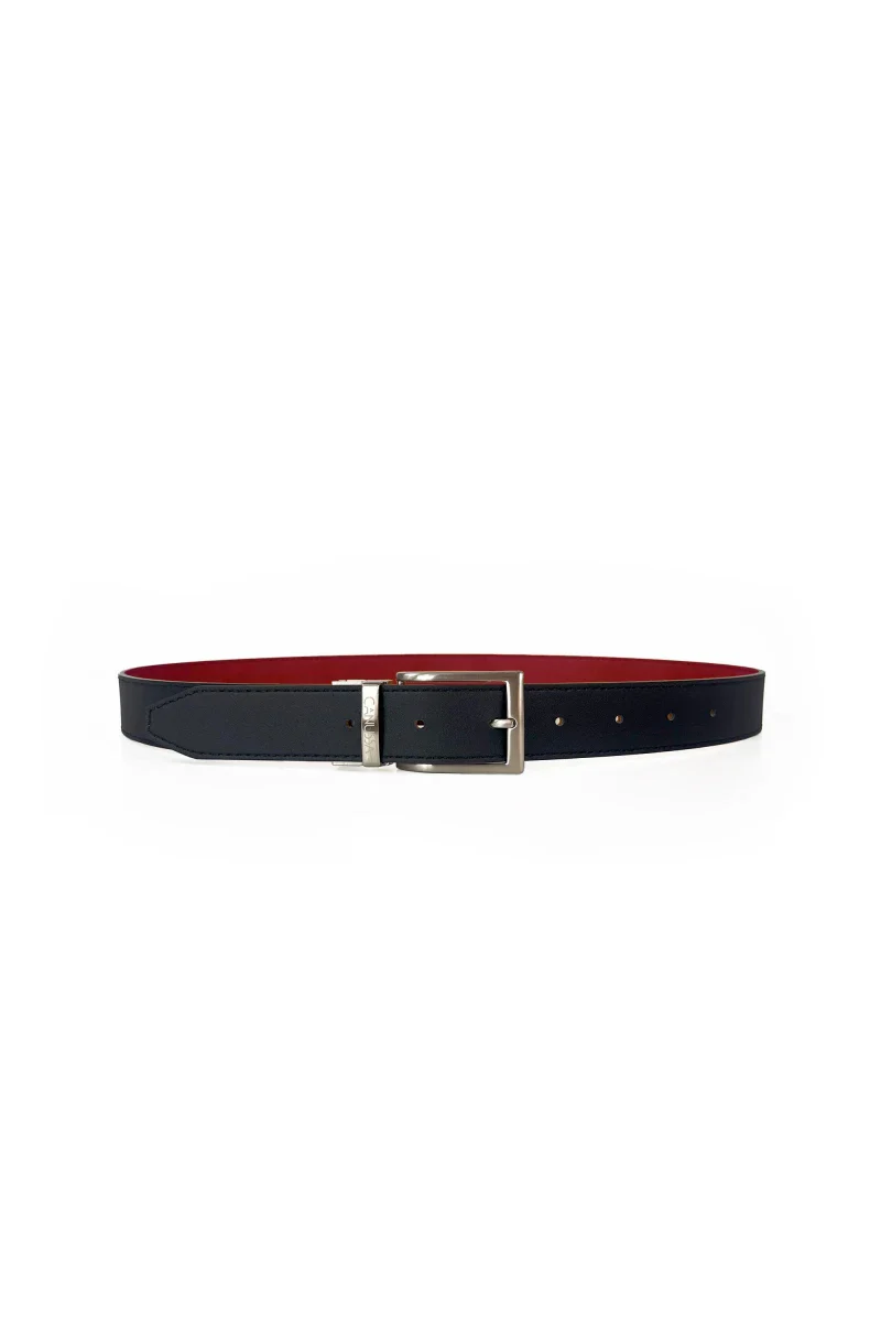 Ceinture réversible en cuir vegan noir et rouge - Image 4