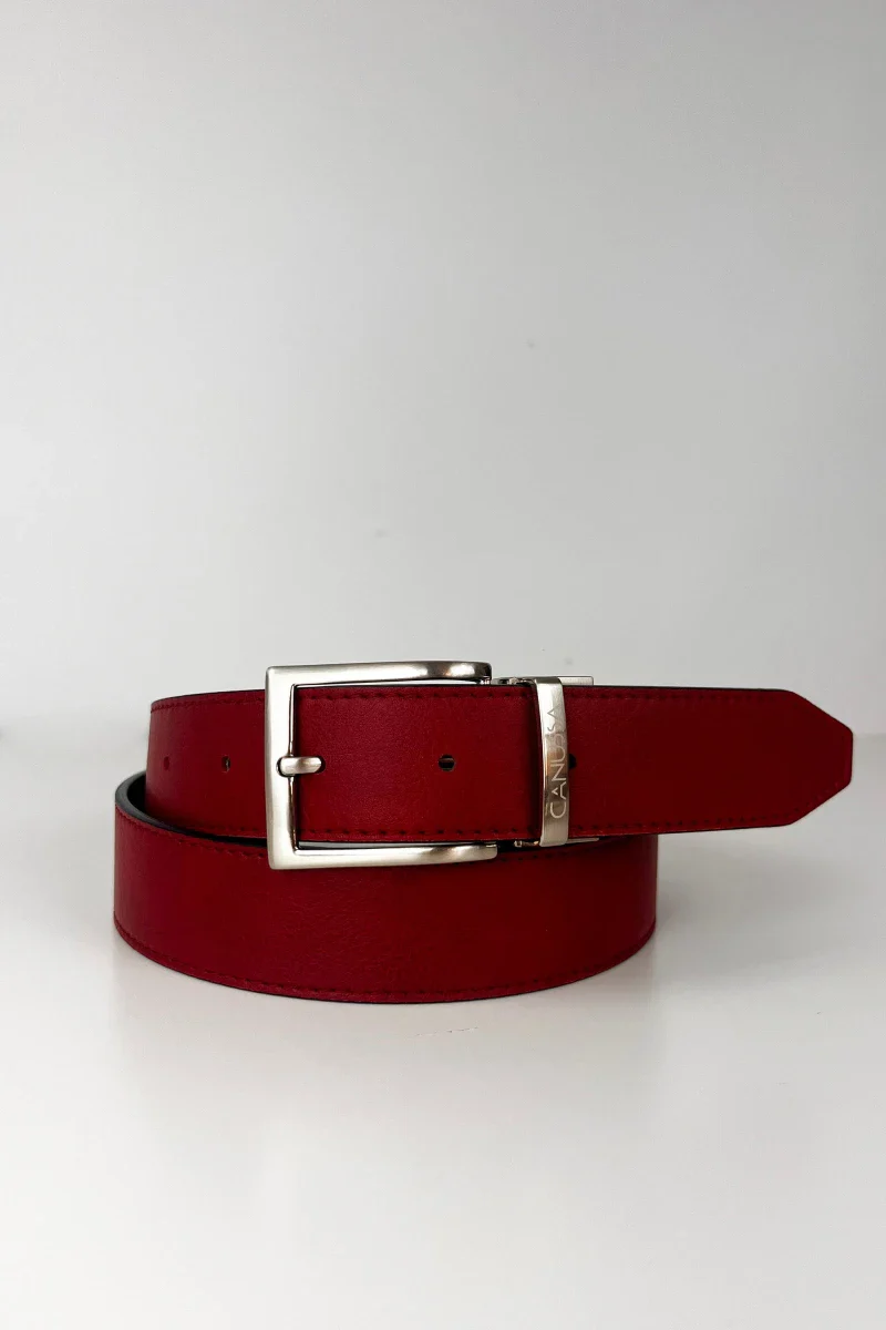Ceinture réversible en cuir vegan noir et rouge - Image 5