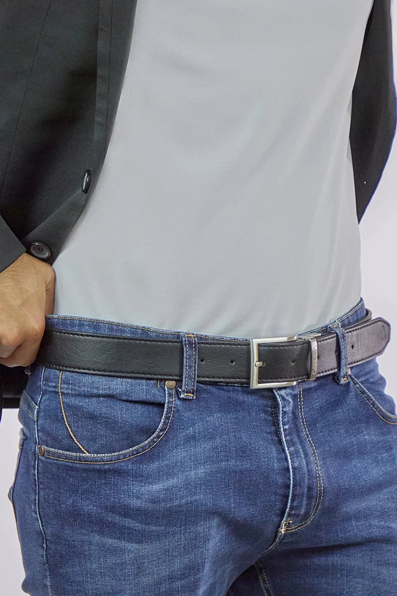 Ceinture réversible en cuir vegan noir et rouge - Image 8