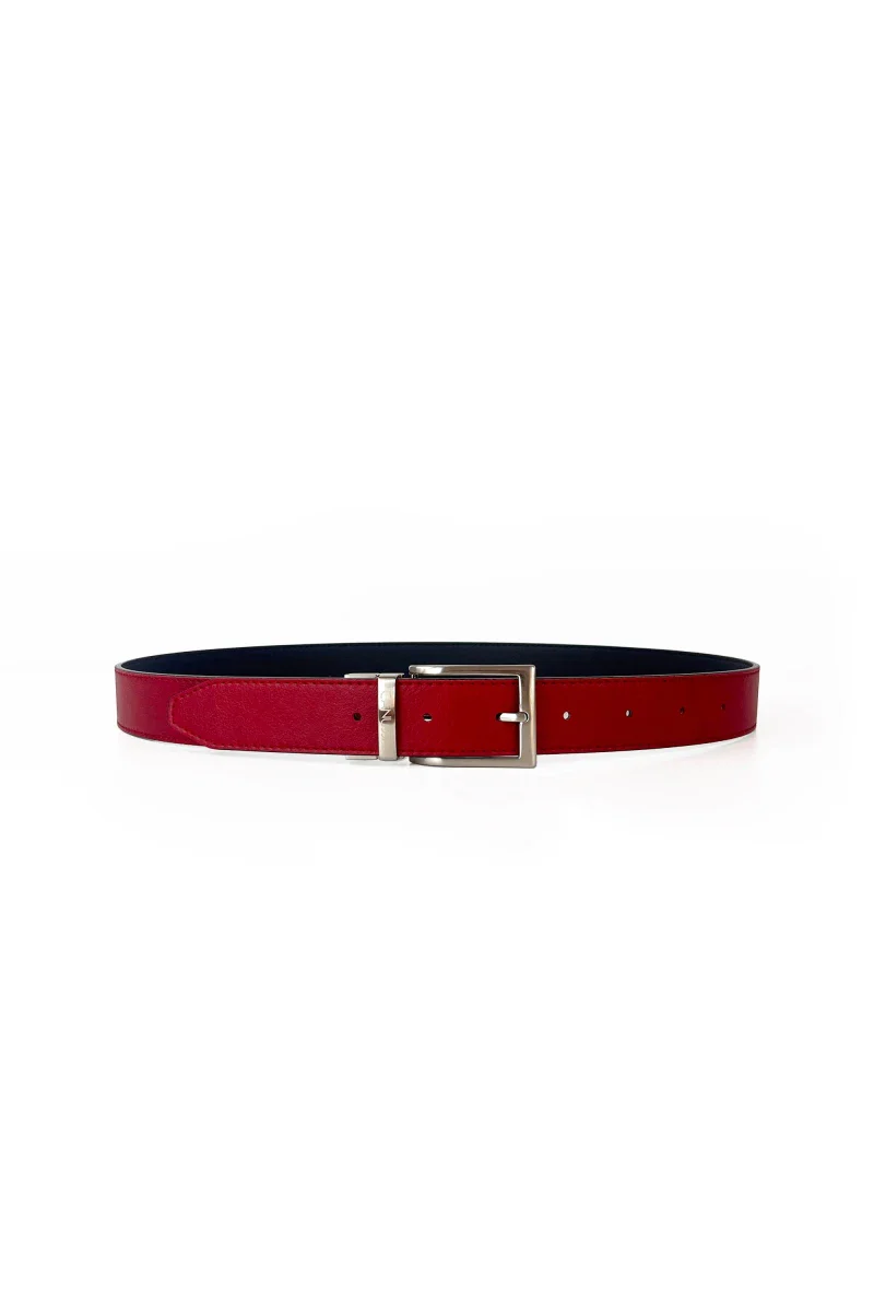 Ceinture réversible en cuir vegan - Noir & rouge - Image 12