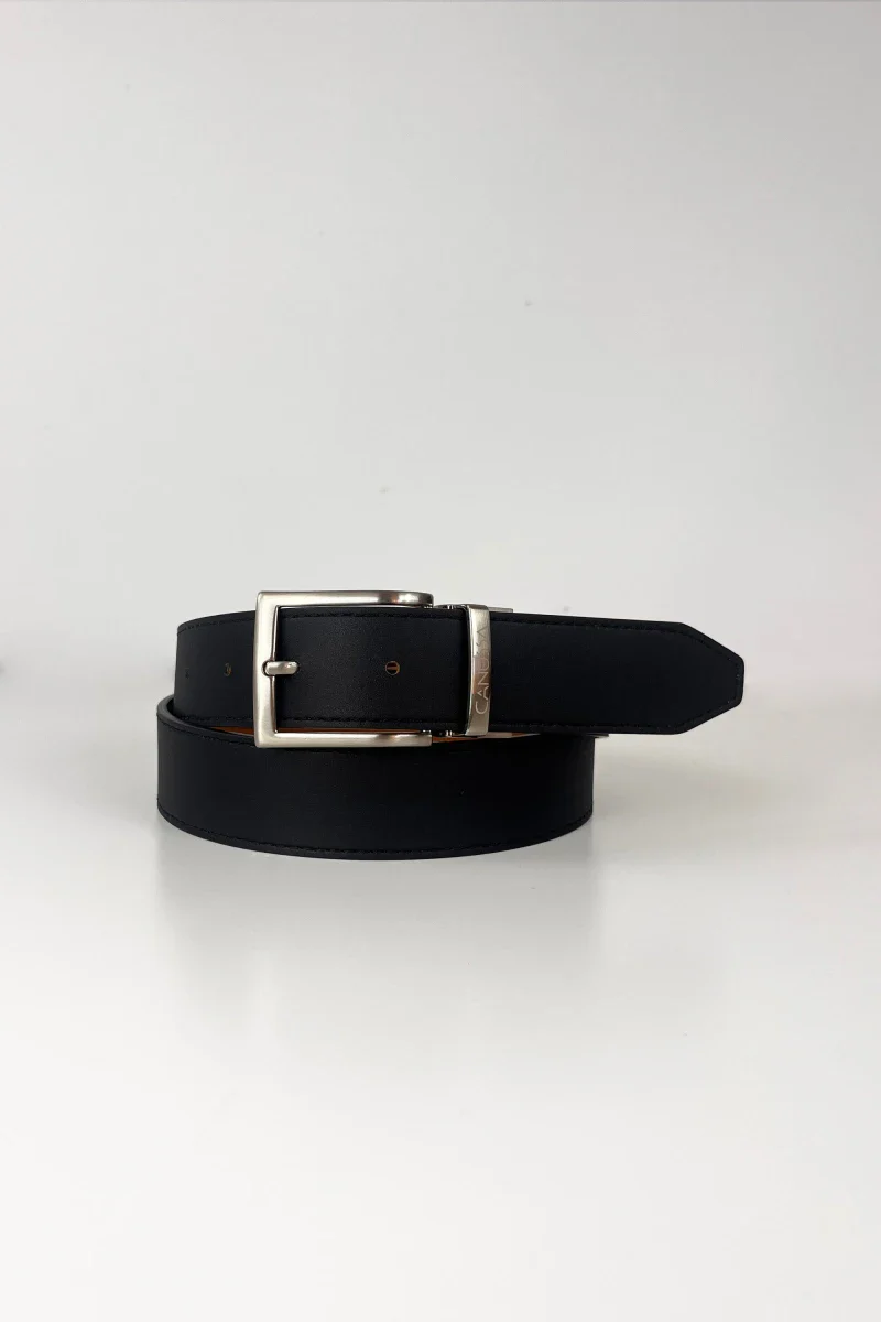 Ceinture réversible en cuir vegan - Noir & rouge - Image 7
