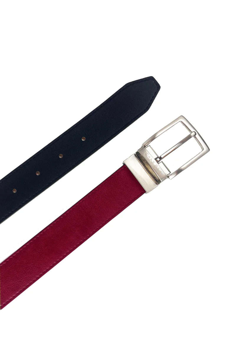 Ceinture réversible en cuir vegan - Noir & rouge - Image 8