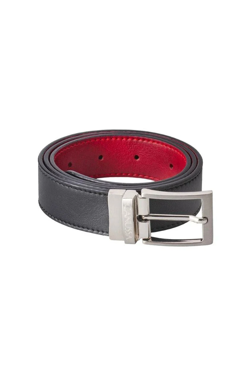Ceinture réversible en cuir vegan - Noir & rouge - Image 9