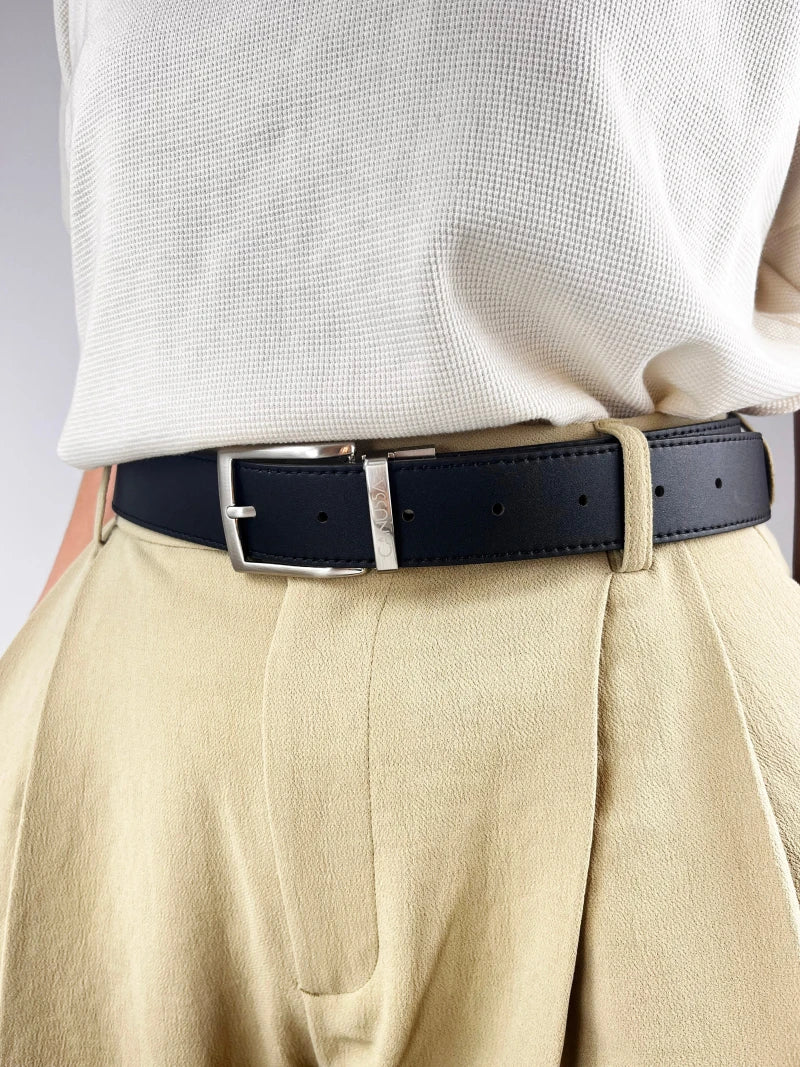 Ceinture réversible vegan - Noir & Hazelnut - Image 2