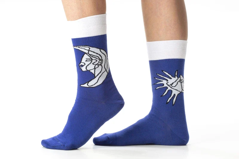 Chaussettes dépareillées colorées en coton - Visage Lune Soleil - Image 3
