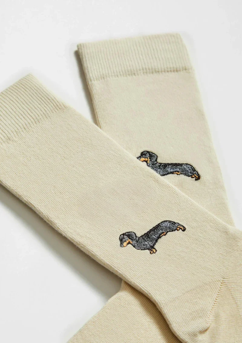 Chaussettes en coton bio - chien brodé - Image 2
