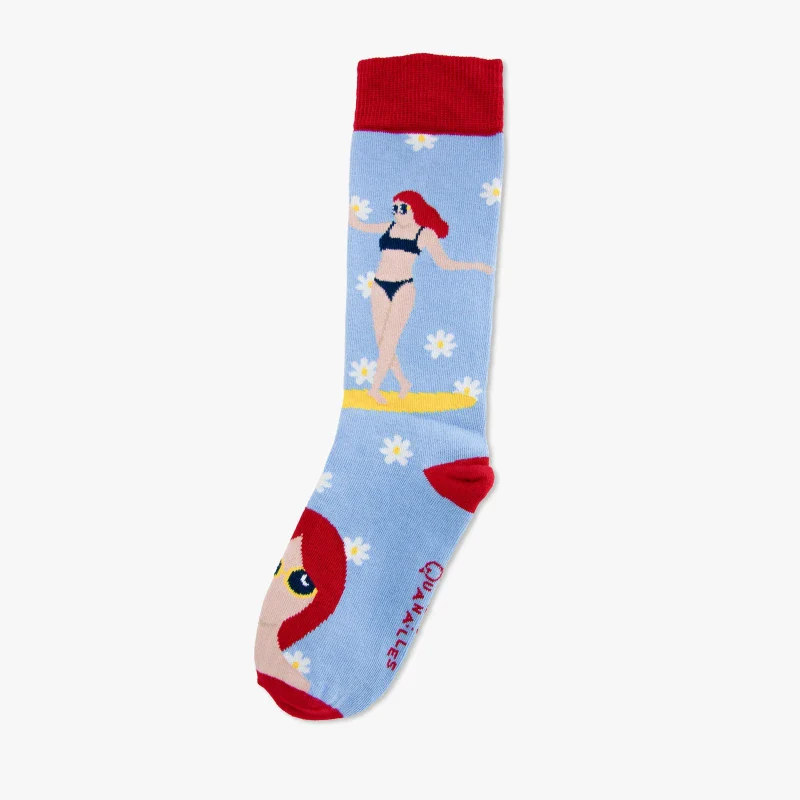 Chaussettes en coton bio made in France - Atelier Salé "Surfer le jour rouge" - Image 2