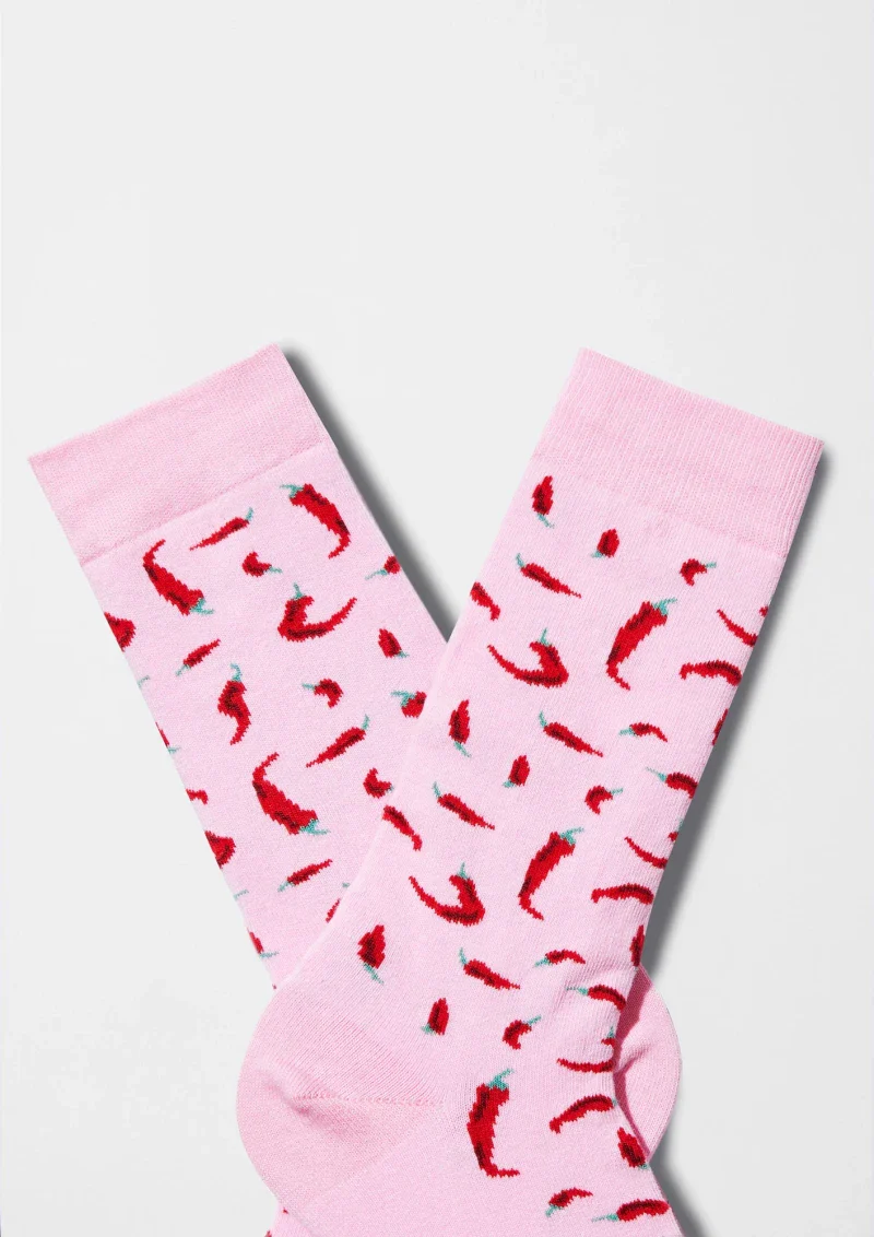 Chaussettes en coton bio - Rose avec Chili piment rouge - Image 2