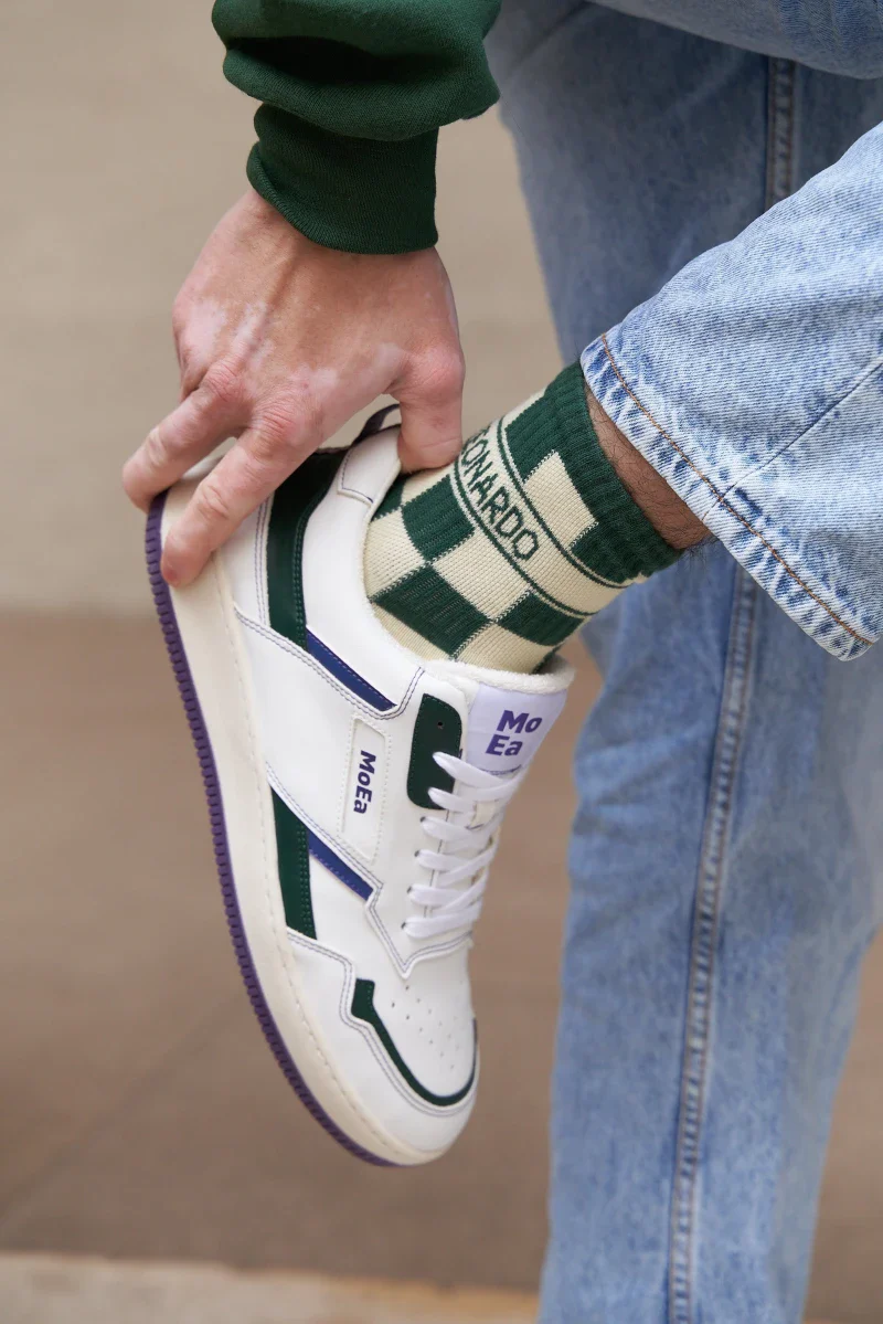 Chaussettes unisexes vert et écru - Damier - Image 5