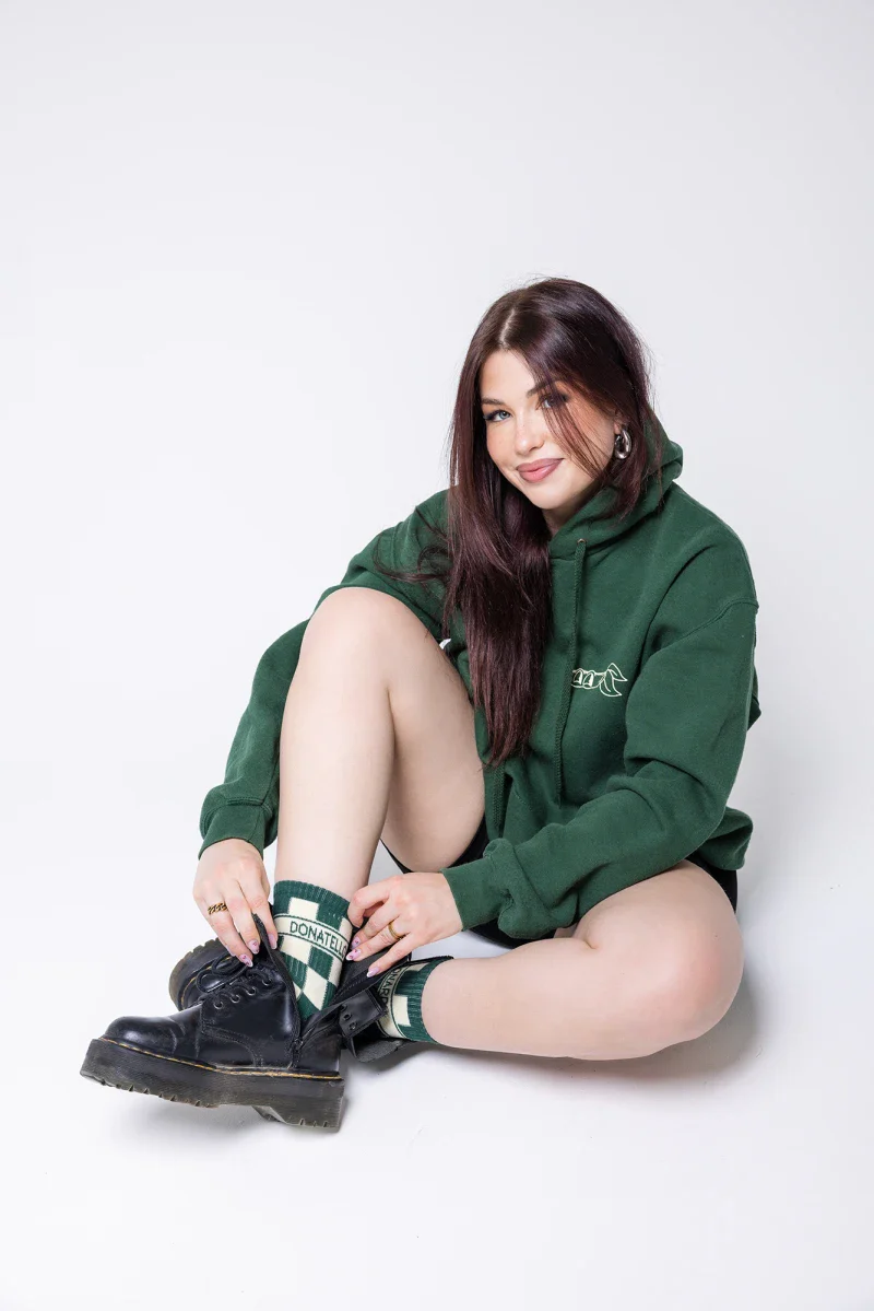 Chaussettes unisexes vert et écru - Damier - Image 7