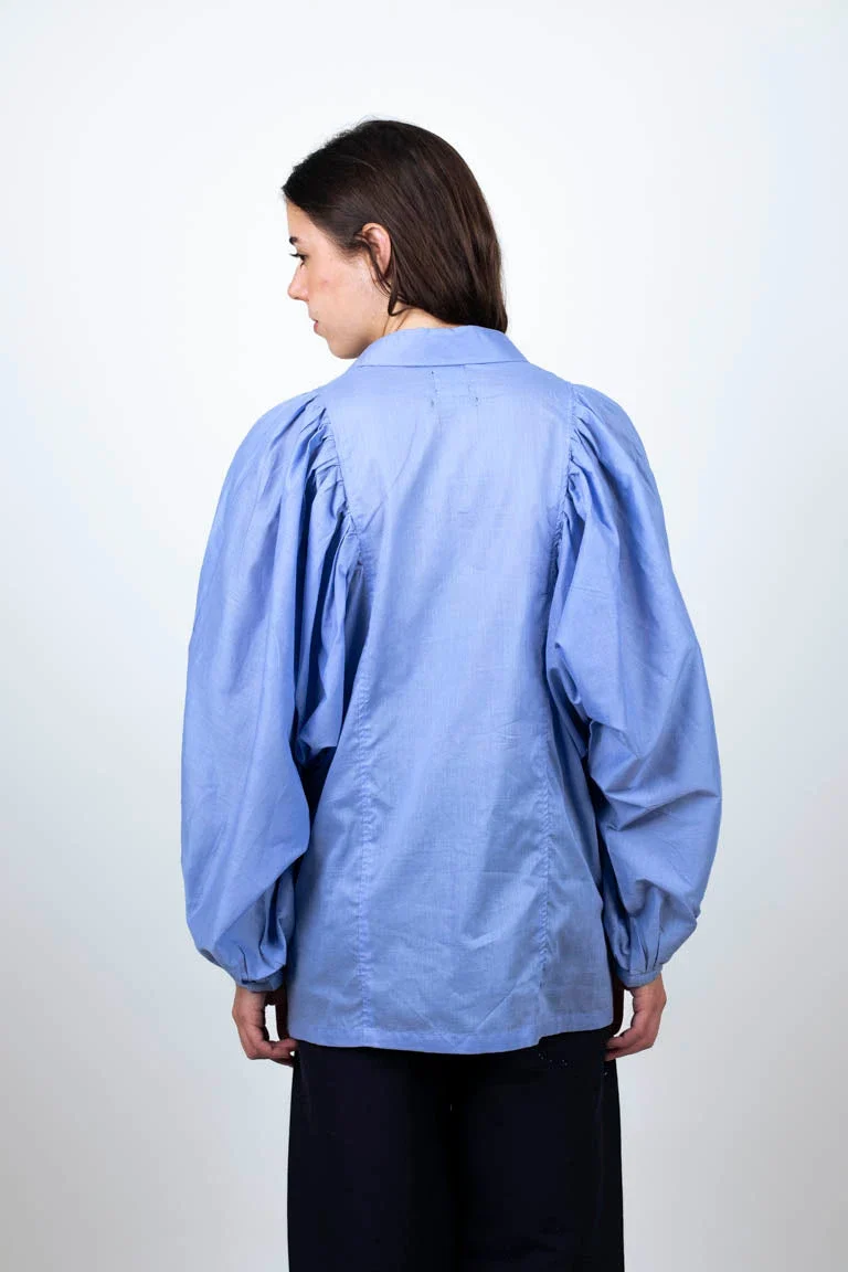 Chemise bleu upcyclée et fabriquer en France - Image 3