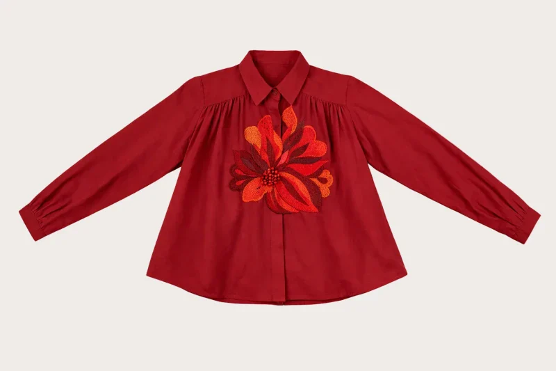 Chemise en coton bio brodée florale - Hila Sunset - Image 3