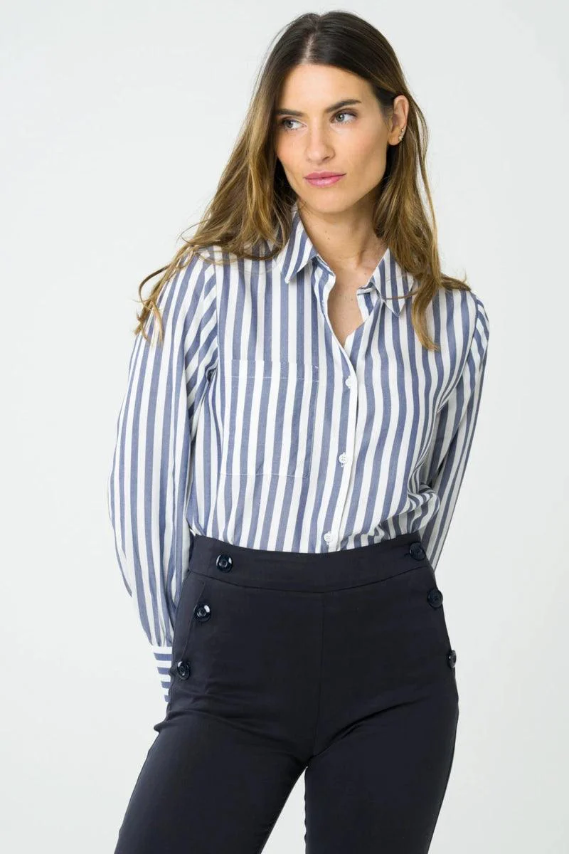 Chemise longue bleue rayures - Kauri - Image 4