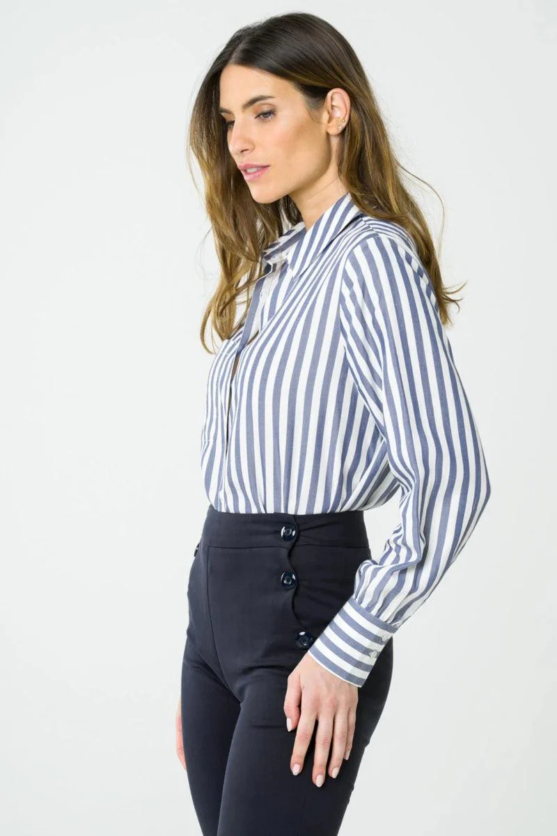 Chemise longue bleue rayures - Kauri - Image 5