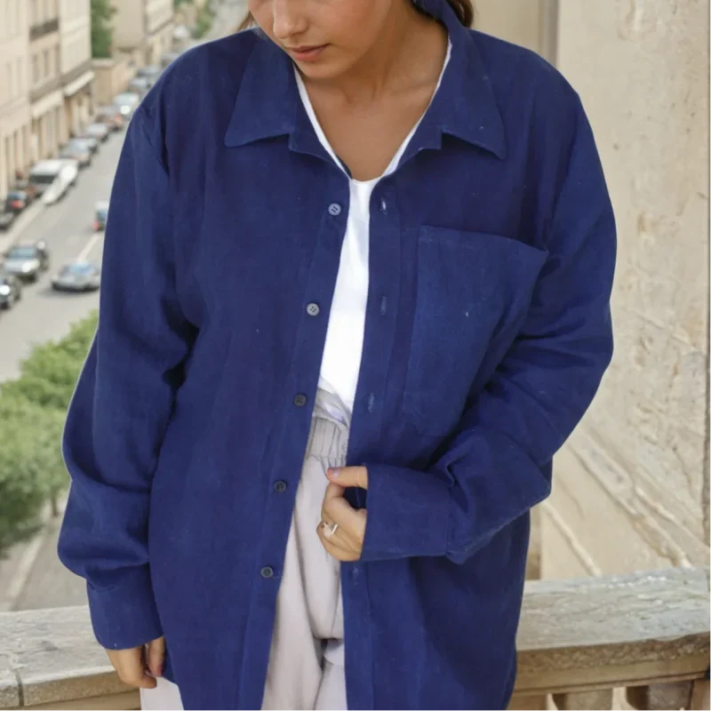 Chemise mat unisexe en coton fait main - Indigo naturel - Image 2
