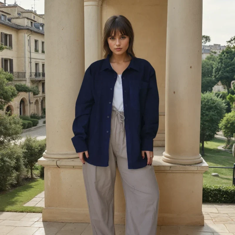Chemise mat unisexe en coton fait main - Indigo naturel - Image 3