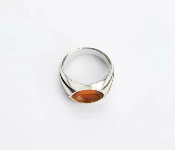 Chevalière en argent avec émail ambre - Mirage - Image 5