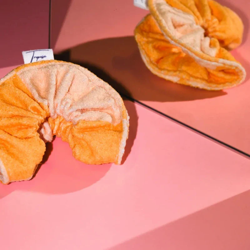 Chouchou upcyclé – Damier jaune et moutarde -Raphie - Image 7