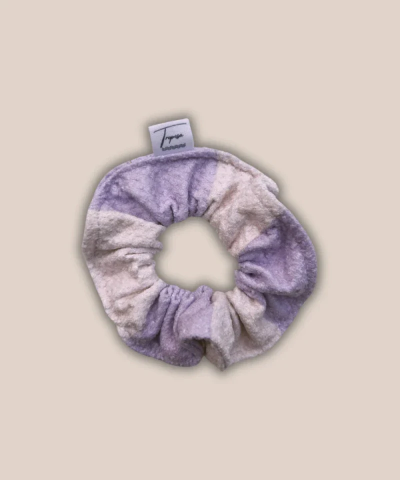 Chouchou upcyclé – Lilas et blanc/crème - Rachel - Image 3